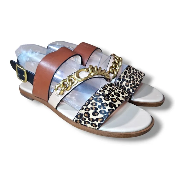 NWT Coach Heather Leopard Print Calf Hair Leather Sandals G4777 Size 7.5B EU38 - Picture 6 of 16